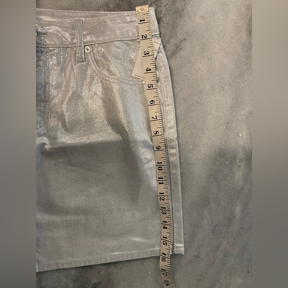 NWT Old Navy Size 6 Silver Shine Metallic Zip Stretch Denim A Line Mini Skirt - Picture 11 of 12